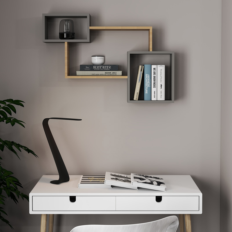Стенен рафт Beldra в естествен цвят с циментово сив нюанс 84x15x57.8 см - Image 2