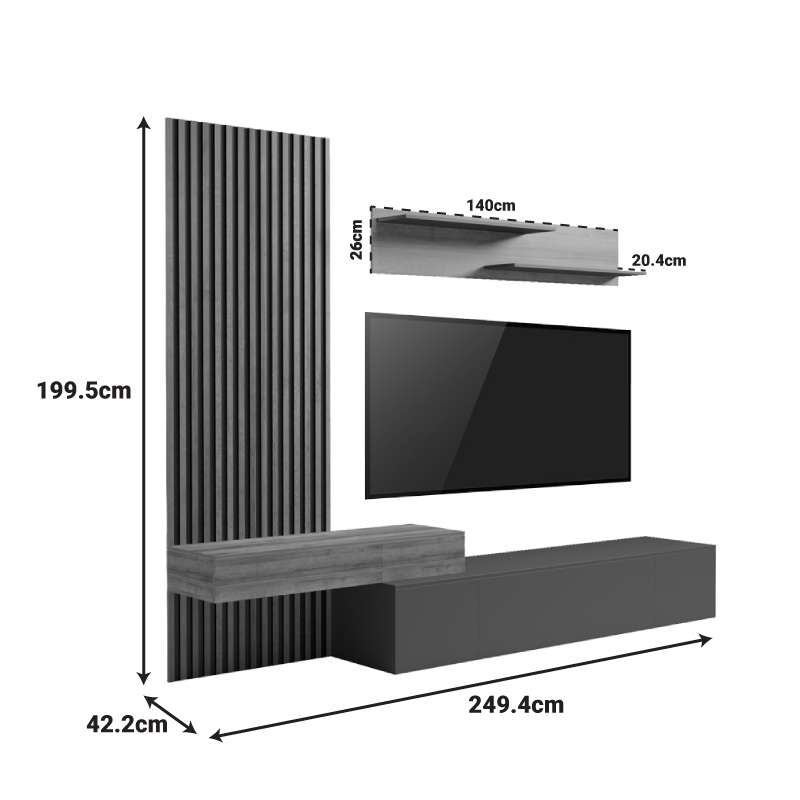 Комплект за хол Litende в антрацитно-дъбов цвят 249.4x42.2x199.5 см - Image 6