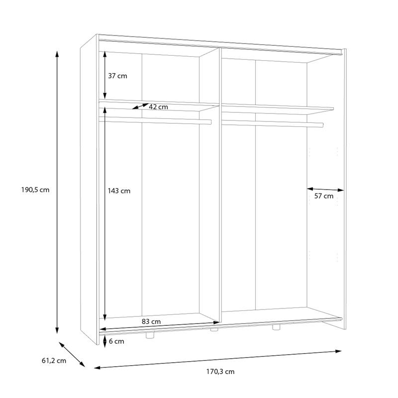 Noez I гардероб с две врати и рафтове в бяло 170.5x61x190.5см - Image 6