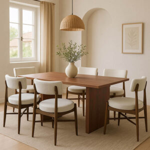 Трапезна маса Eleganza-Raudi комплект от 7 MDF в орехово-бял цвят 180x99x75.8см