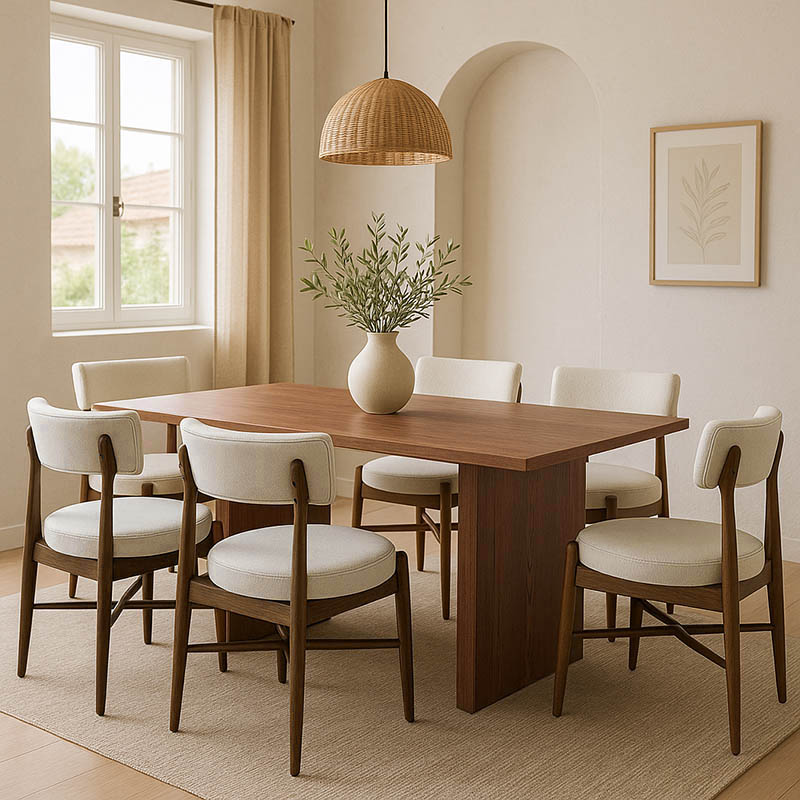 Трапезна маса Eleganza-Raudi комплект от 7 MDF в орехово-бял цвят 180x99x75.8см