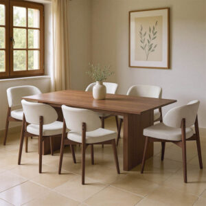 Трапезна маса Eleganza-Siena комплект от 7 MDF в орехово-бял цвят 180x99x75.8см