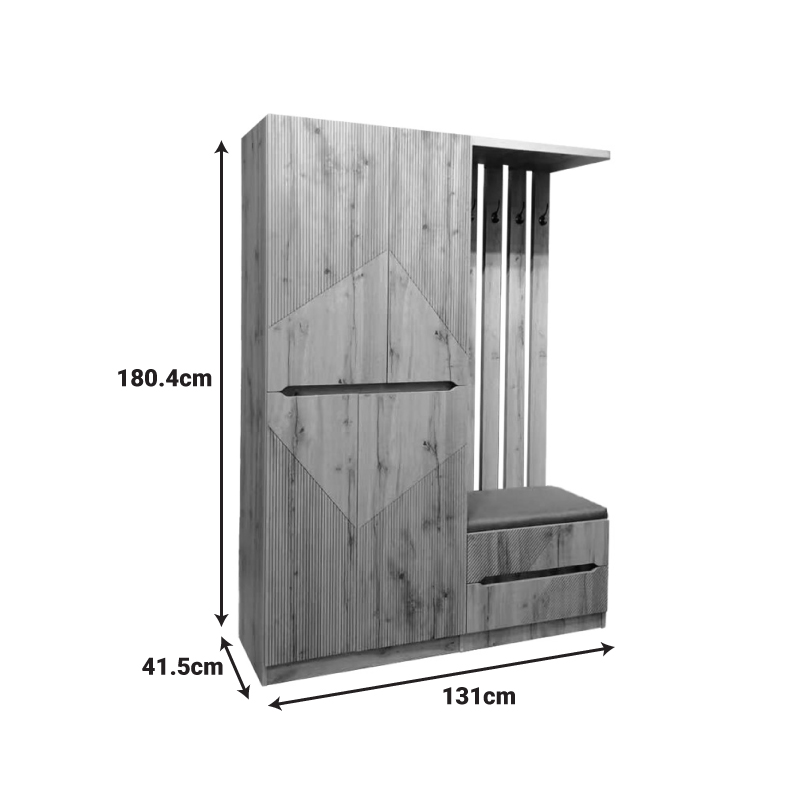 Мебели за входно антре Zomie в дъбов цвят 131x41.5x180.4см - Image 5