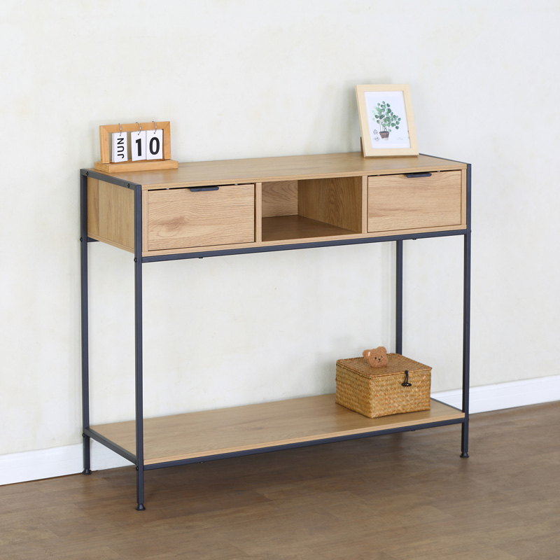Конзола Regando в дъбов цвят с черен метал 100x35x80см - Image 2