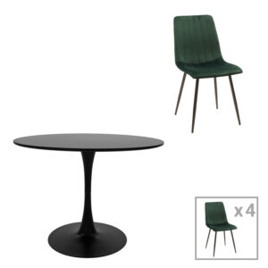 Трапезна маса Balou-Noor комплект от 5 части MDF черно-кипарис Φ120x73см