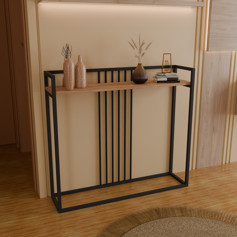 Дъбова конзола Convida с черна метална рамка 100x25x90см - Image 2