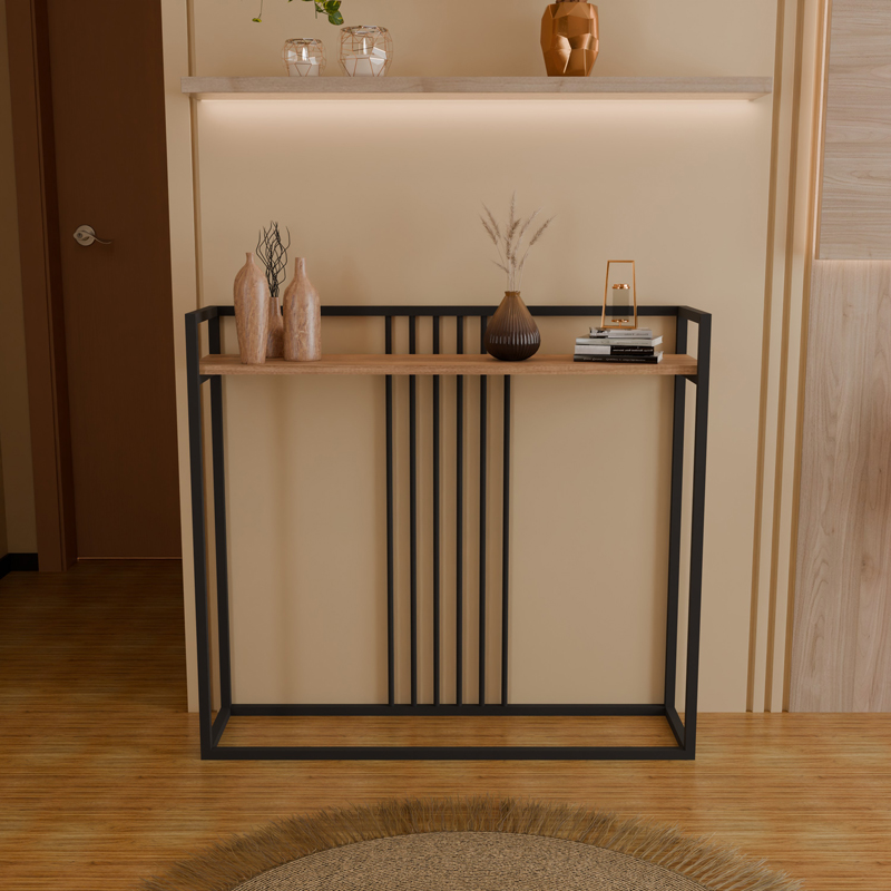 Дъбова конзола Convida с черна метална рамка 100x25x90см - Image 3