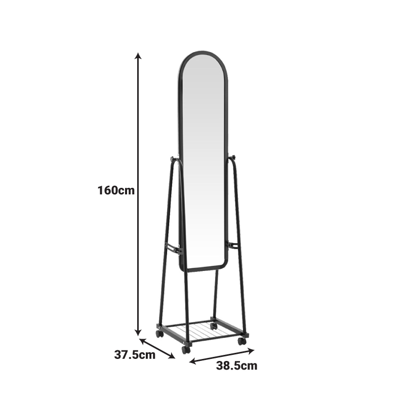 Lomna огледало с колелца и рафт от pp-метал в бяло, 38.5x37.5x160см - Image 3