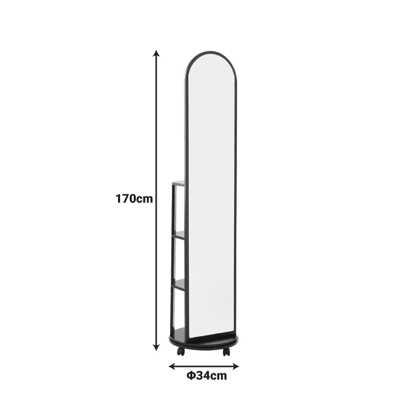 Огледало Espero от MDF с колелца и рафтове в черен цвят Φ34x170 см - Image 4