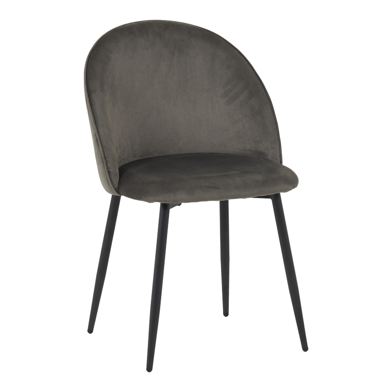 Кадифен стол Perch в антрацитен цвят с черни метални крака 50x43x82см