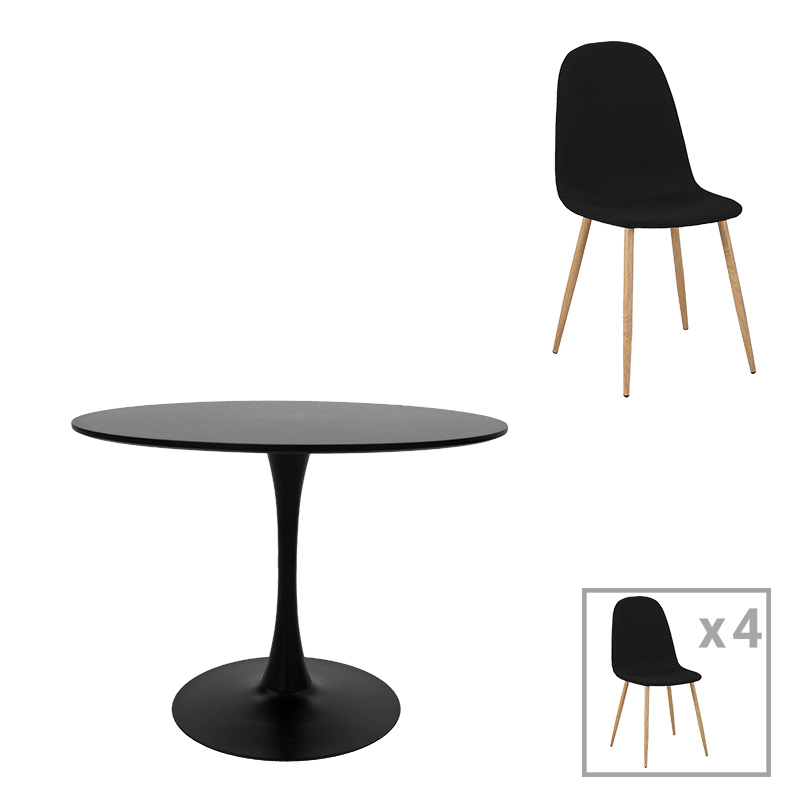 Комплект трапезарни маси Bella-Balou от 5 части, MDF, черен/черен плат, Φ120x73см