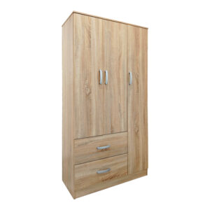Трикрилен гардероб с 2 чекмеджета Athos в цвят сонома 90x42x180см