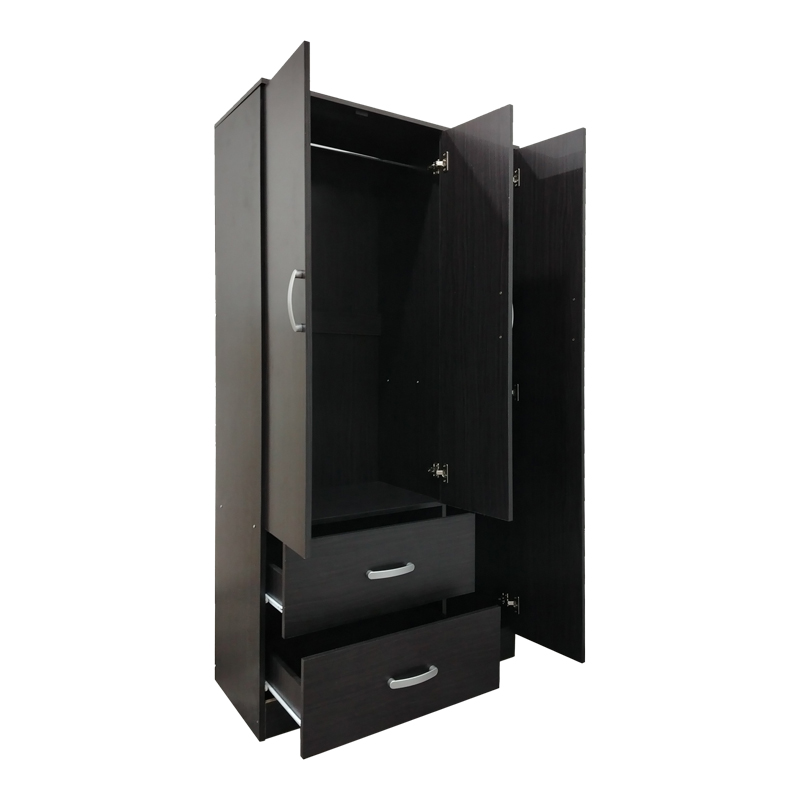 Трикрилен гардероб с 2 чекмеджета Athos в цвят венге 90x42x180см - Image 2