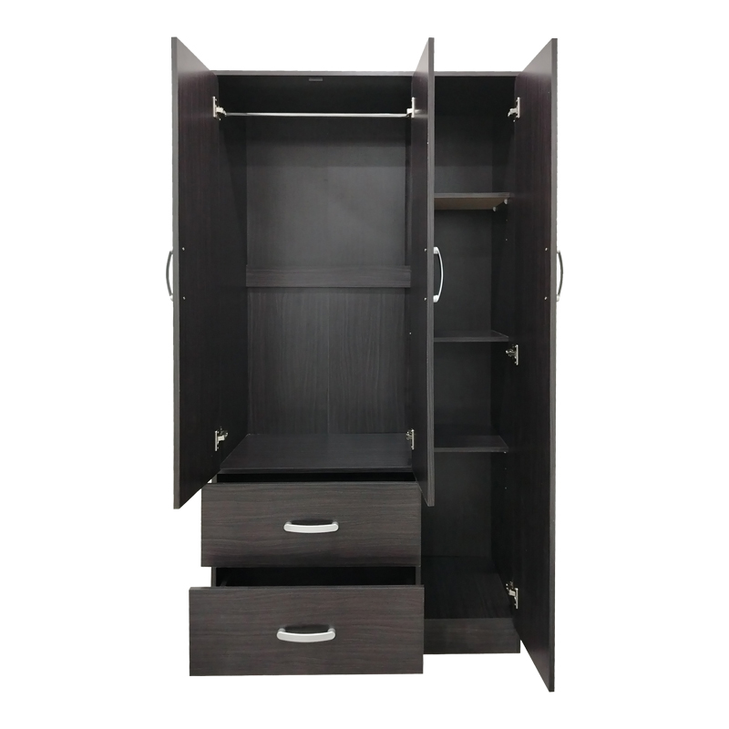 Трикрилен гардероб с 2 чекмеджета Athos в цвят венге 90x42x180см - Image 3