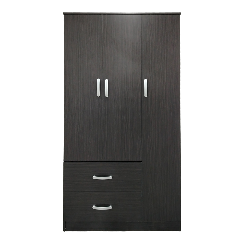 Трикрилен гардероб с 2 чекмеджета Athos в цвят венге 90x42x180см - Image 4