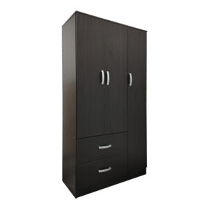 Трикрилен гардероб с 2 чекмеджета Athos в цвят венге 90x42x180см