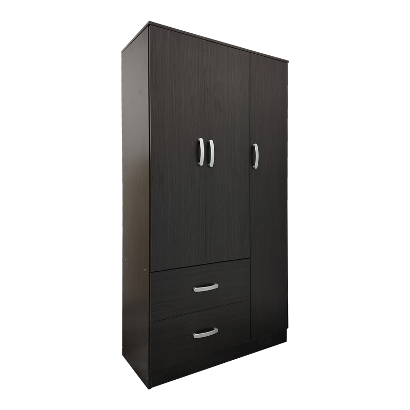 Трикрилен гардероб с 2 чекмеджета Athos в цвят венге 90x42x180см