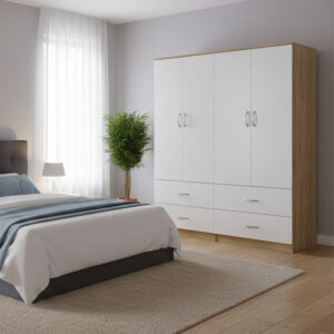 Гардероб с четири врати и чекмеджета Athos sonoma - бял 160x42x180см