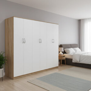 Шестокрилен гардероб Athos II sonoma-white 240x42x180см