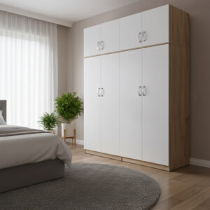 Гардероб с четири врати и таванско помещение Athos I sonoma-white 160x42x240см