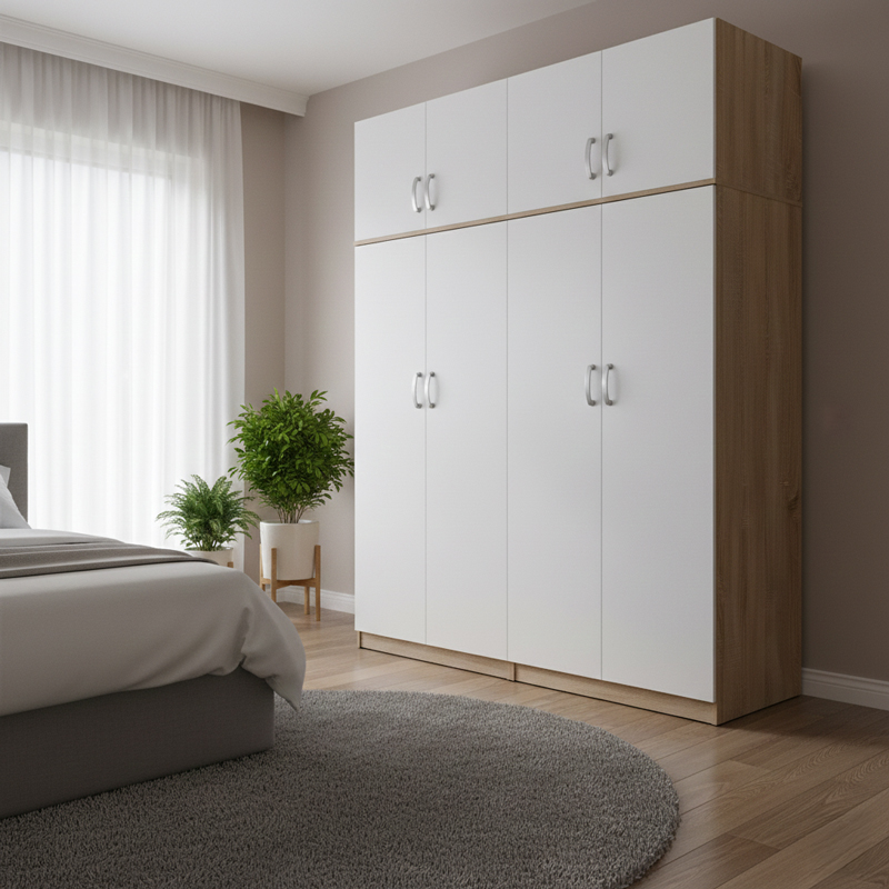 Гардероб с четири врати и таванско помещение Athos I sonoma-white 160x42x240см