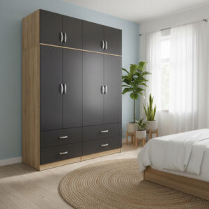 Четирикрилен гардероб с чекмеджета и таванско помещение Athos sonoma-antracit 160x42x240см