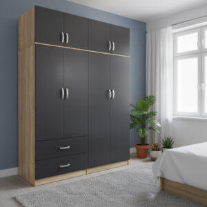 Четирикрилен гардероб с таванско помещение Athos sonoma-antracit 160x42x240см