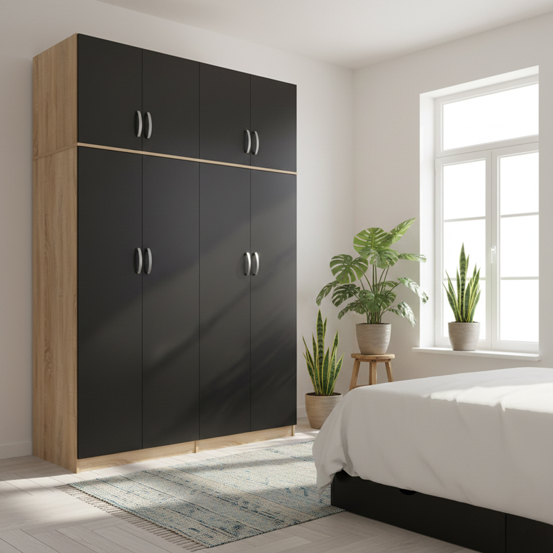Гардероб с четири врати и таванско помещение Athos I sonoma-antracit 160x42x240см