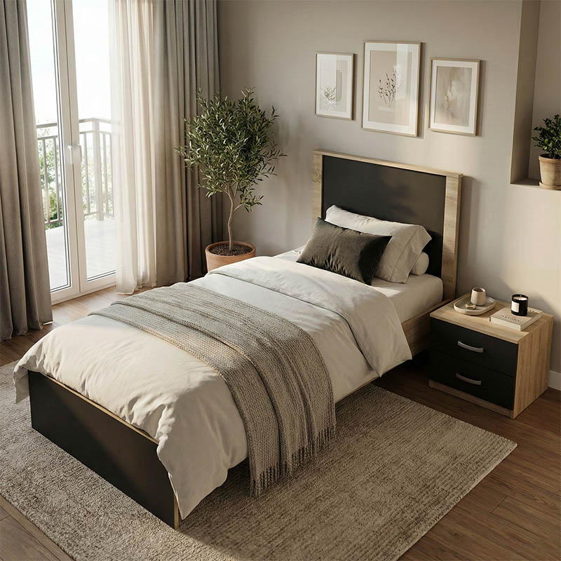 Комплект за спалня Athos Sonoma Charcoal с легло 90x190 см, 2 части