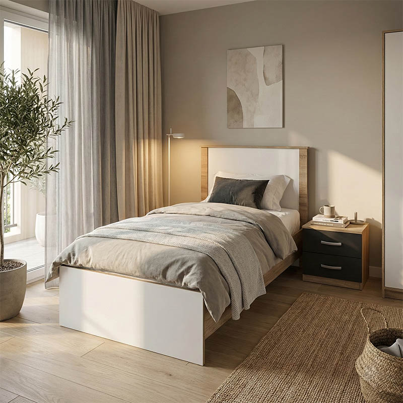 Спален комплект Athos Sonoma White с легло 90x190 см, 2 броя