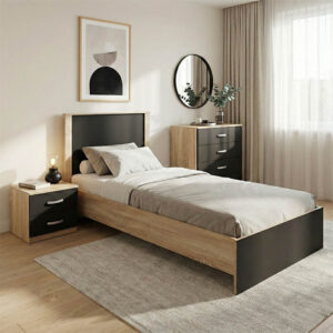 Комплект за спалня Athos Sonoma Charcoal с легло 90x190 см, 3 части