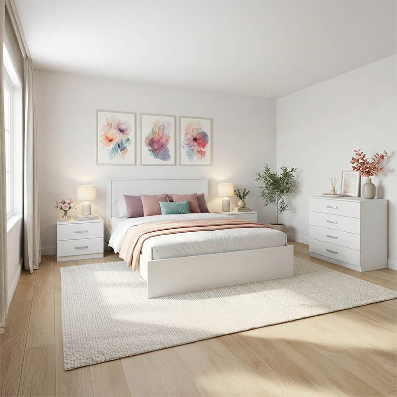 Спален комплект Athos White с легло 140x200 см, 4 части