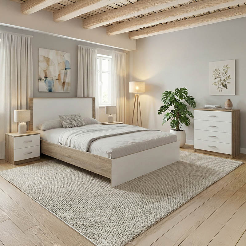 Комплект за спалня Athos Sonoma White с легло 140x200 см, 4 части