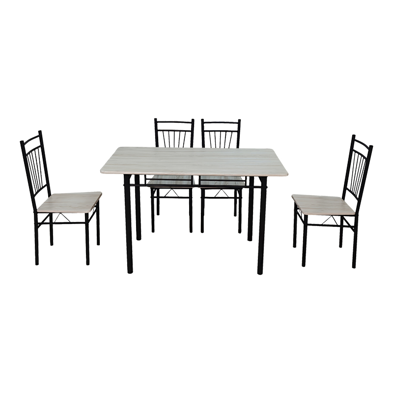 Трапезна маса Roza комплект от 5 части, MDF, Sonoma, с метални черни крака, 120x65x75см - Image 2