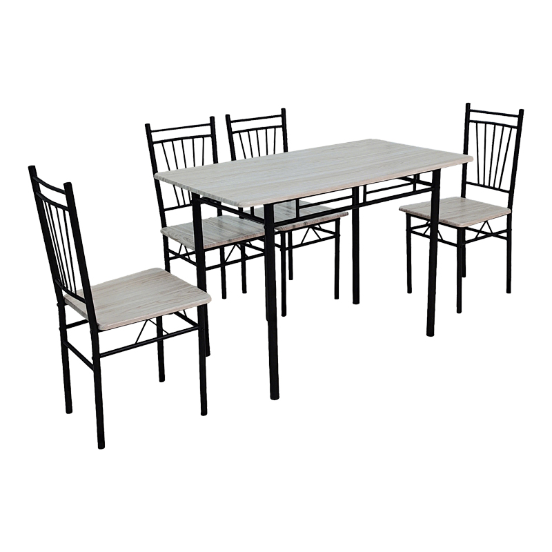 Трапезна маса Roza комплект от 5 части, MDF, Sonoma, с метални черни крака, 120x65x75см