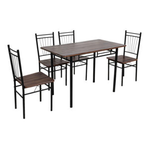 Трапезна маса Roza комплект от 5 части, MDF орех с черни метални крака 110x60x75см