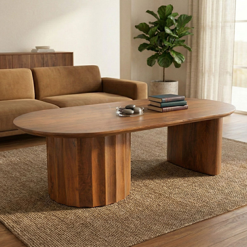 Холна масичка Flute масивно мангово дърво орех 130x65x40см