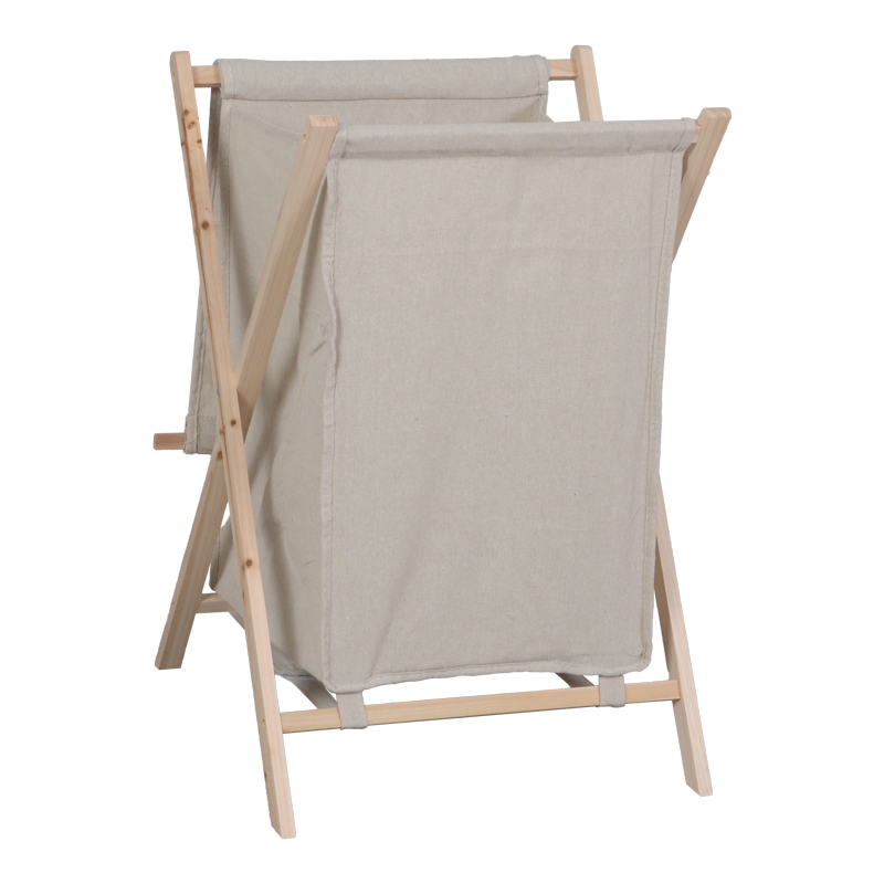 Кош за пране Lonerte от ела, плат в естествено бежов нюанс 43.5x41x64см