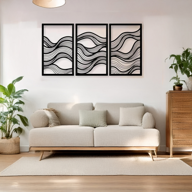 Комплект за стенна декорация Ocena от 3 части, черен метал, 30x1.5x50см - Image 2