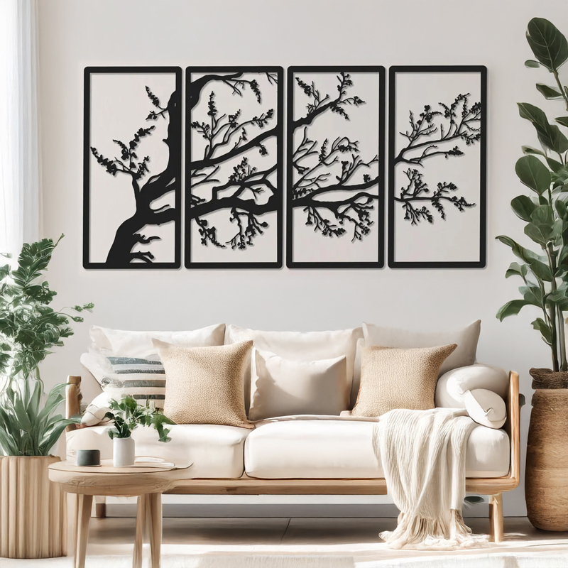 Комплект за стенна декорация Zenta от 4 части, черен метал, 20x1.5x50см - Image 2