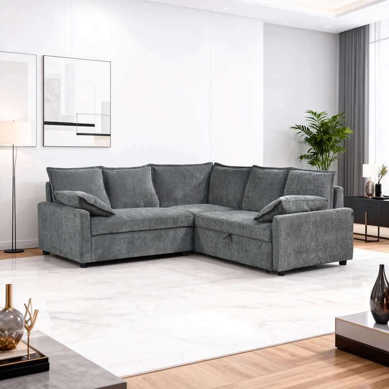 Ъглов разтегателен диван Lounivo антрацит плат 215x215x84см - Image 2