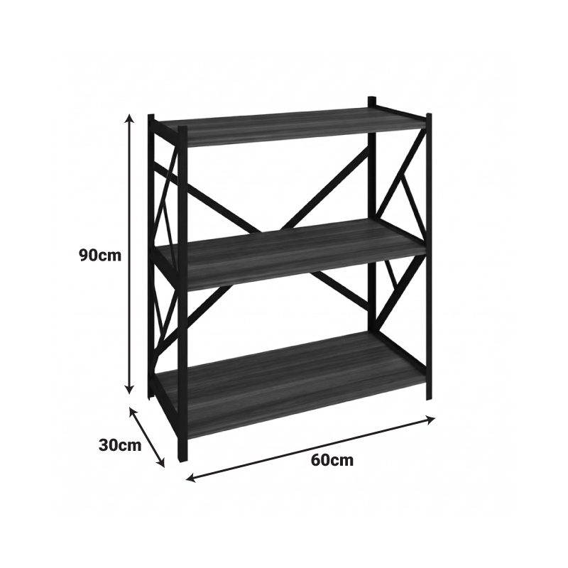 Подов рафт Althea орех с черен метал 60x30x90см - Image 3