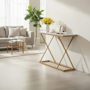 Конзола Glimmer бял мрамор със златен метал 100x30x80см