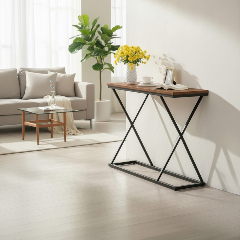 Конзола Glimmer орех с черен метал 100x30x80см