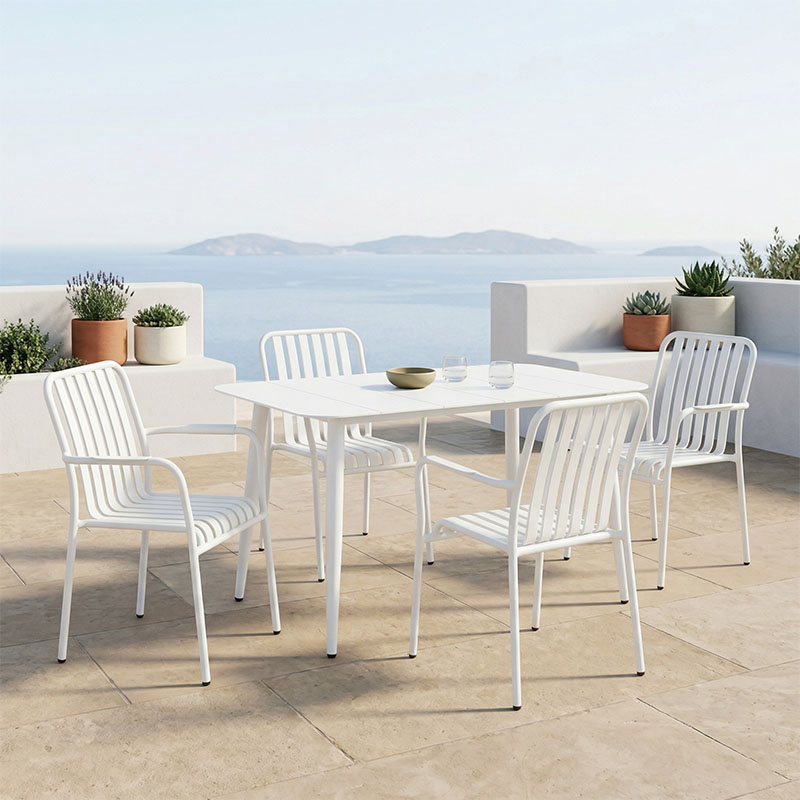 Трапезна маса Heven Vista комплект от 5 части бял алуминий 120x70x72см