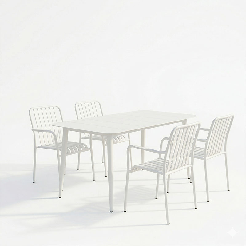 Трапезна маса Heven Vista комплект от 5 части бял алуминий 150x80x72см - Image 2