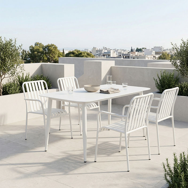 Трапезна маса Heven Vista комплект от 5 части бял алуминий 150x80x72см