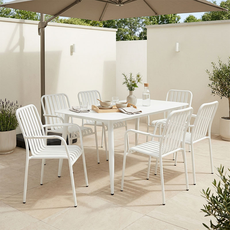 Трапезна маса Heven Vista комплект от 7 части бял алуминий 150x80x72см