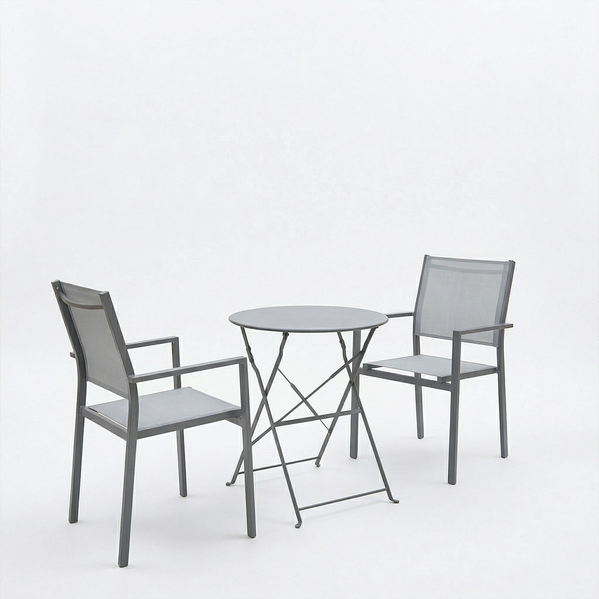 Комплект трапезна маса Bistro Confidence от 3 антрацит, метал със сив текстилен Φ60x71см - Image 2