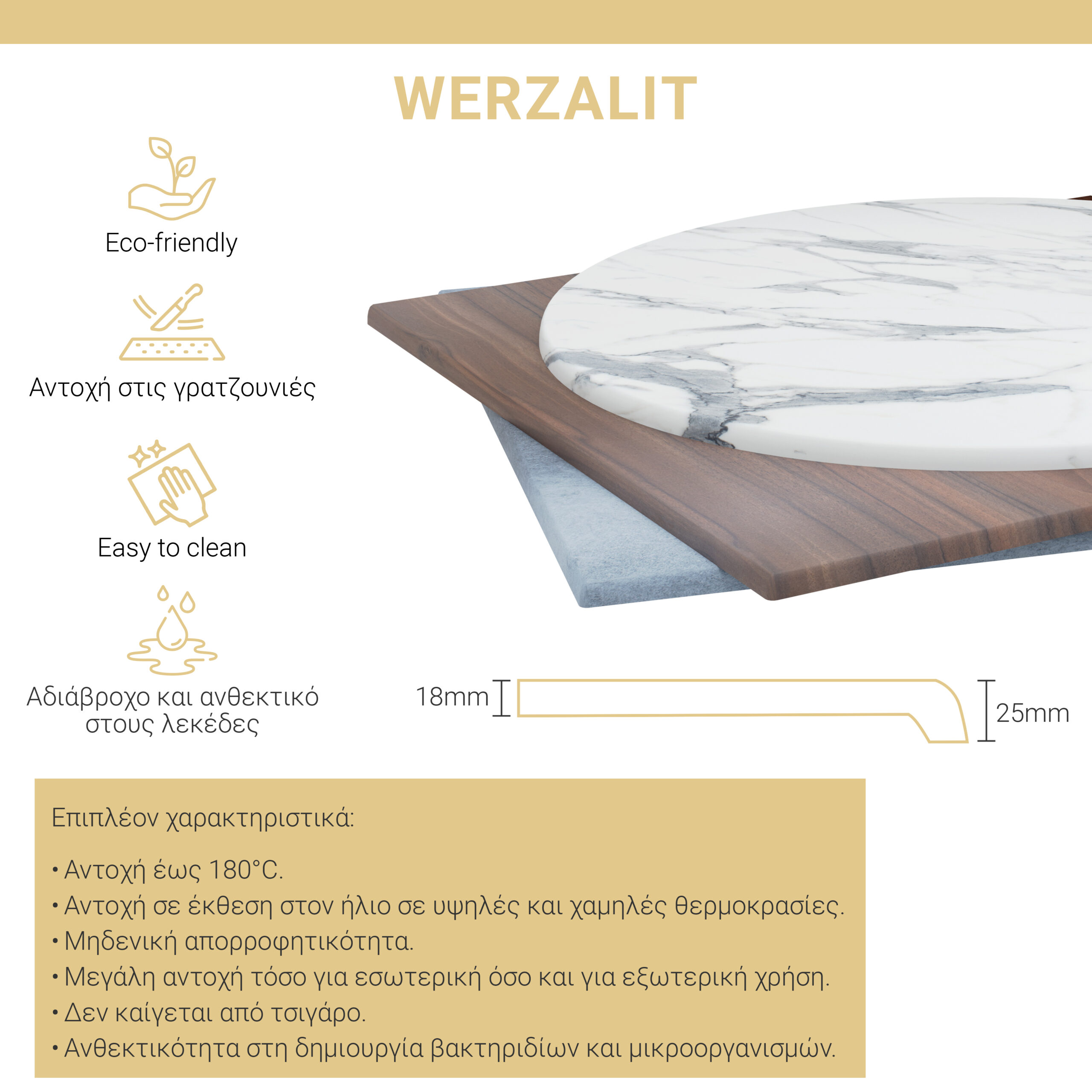 Плот за маса Noble Werzalit орех Φ70см дебелина 25мм - Image 2